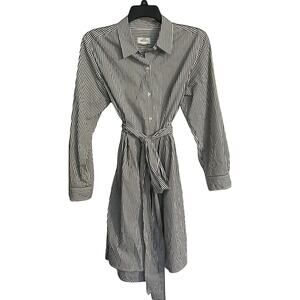 DKNY Donna Karan New York Pinstripe Midi Cotton Shirt Dress Size 12 Black White